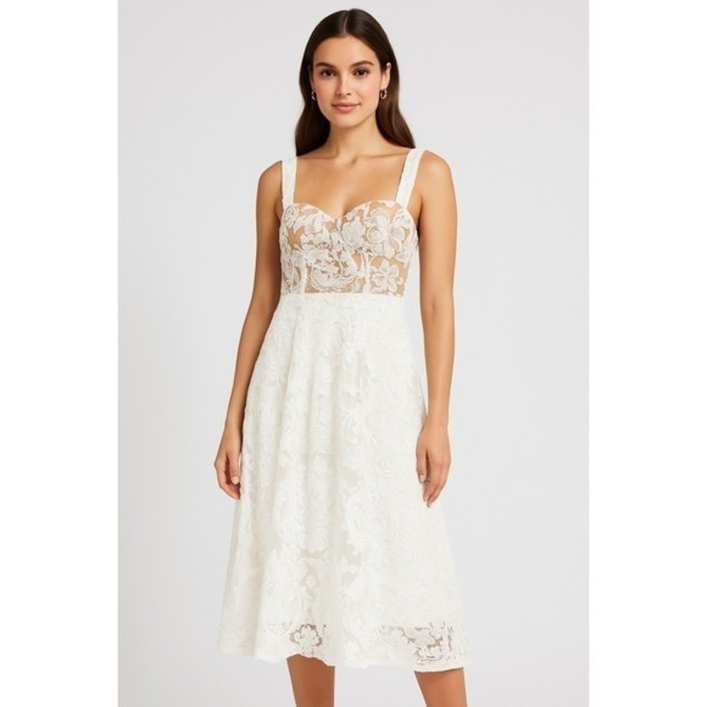 Lily's Closet White Floral Lace Midi Dress Sleeveless Party Cocktail Wedding